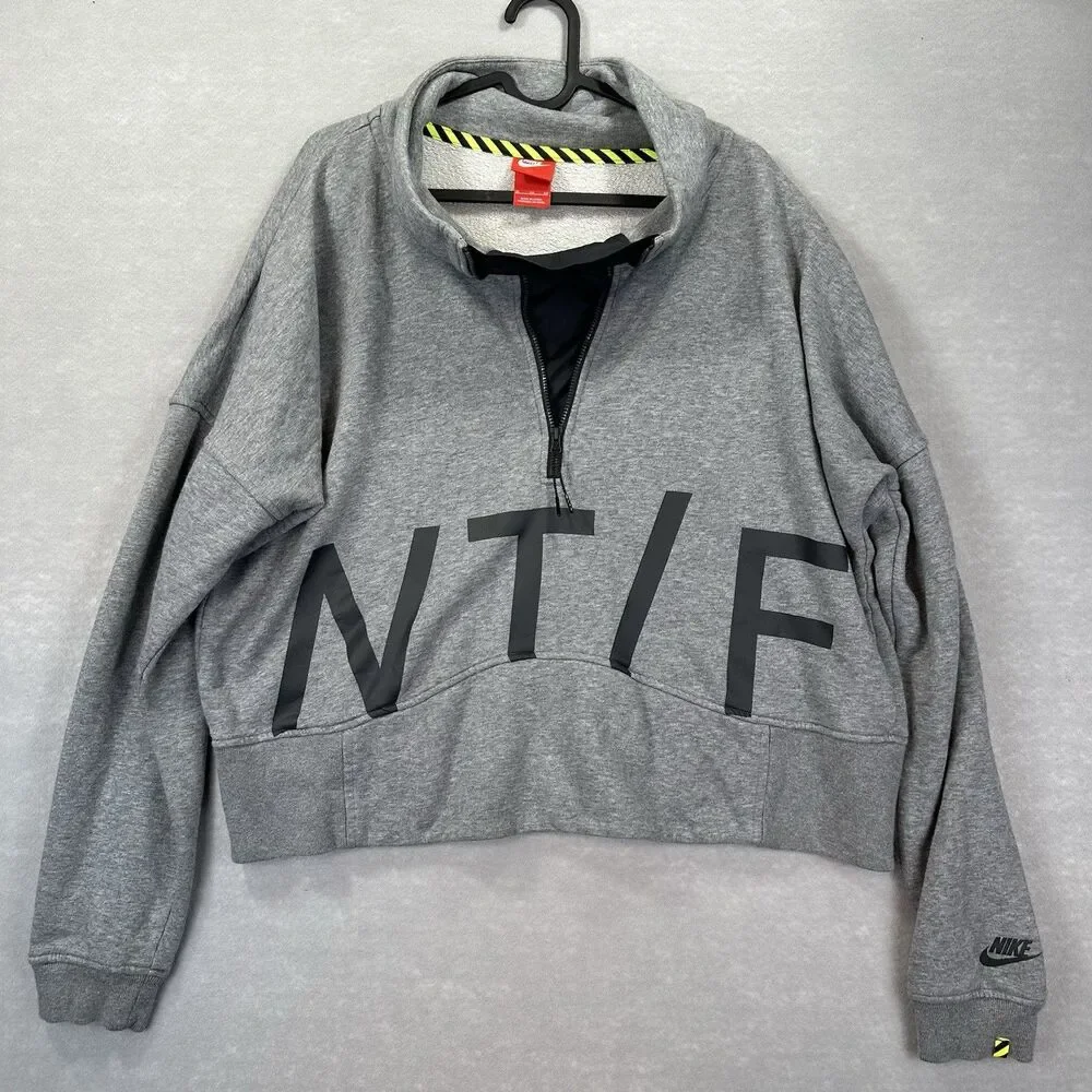 Nike Women’s  XL‎ Gray 1/2 Zip Fleece Pullover Track & Field Athlete Cropped